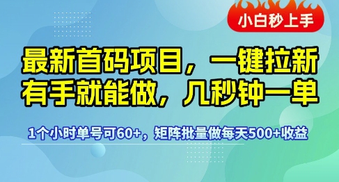 最新首码项目,一键拉新有手就能做,几秒钟一单,1个小时单号可60+,矩阵批量做每天5张【揭秘】-八瞄副业网
