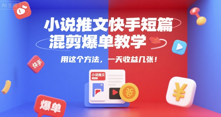 小说推文快手短篇混剪爆单教学，用这个方法，一天收益几张-八瞄副业网