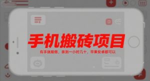 手机搬砖项目，有手就能做，亲测一小时几十，苹果安卓都可以-八瞄副业网