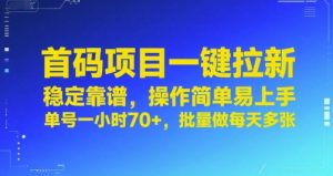 首码项目一键拉新,稳定靠谱,操作简单易上手,单号一小时70+,批量做每天多张【揭秘】-八瞄副业网