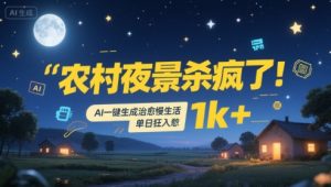 农村夜景杀疯了!AI一键生成治愈系慢生活,单日狂入1k+-八瞄副业网