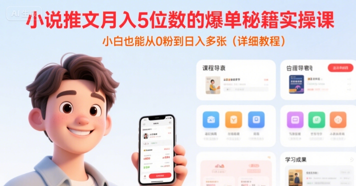 小说推文月入5位数的爆单秘籍实操课，，小白也能从0粉到日入多张(详细教程)-八瞄副业网