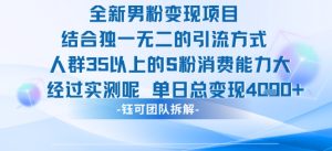 全新男粉变现项目引流人群35以上的男粉消费能力大 经过实测单日变现1k+-八瞄副业网