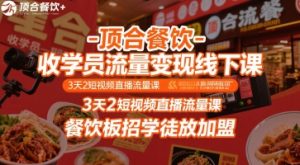 顶合餐饮-收学员流量变现线下课,3天2短视频直播流量课,餐饮板招学徒放加盟-八瞄副业网