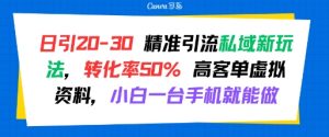 日引 20-30 精准引流私域新玩法，转化率50% 高客单虚拟资料，小白一台手机就能做-八瞄副业网
