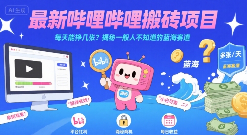 最新哔哩哔哩上B站搬砖项目,每天能挣几张?揭秘一般人不知道的蓝海赛道-八瞄副业网