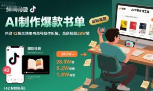 AI制作爆款书单，抖音42粉丝博主书单号制作拆解，单条视频28W赞-八瞄副业网