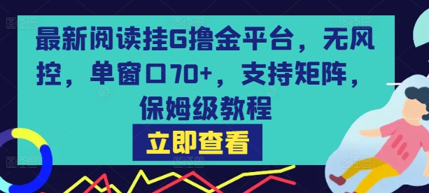 最新阅读挂G撸金平台，无风控，单窗口70+，支持矩阵，保姆级教程【揭秘】-八瞄副业网