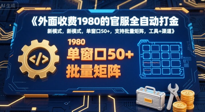 外面收费1980的官服全自动打金，新模式，单窗口50+，支持批量矩阵，工具+渠道【揭秘】-八瞄副业网