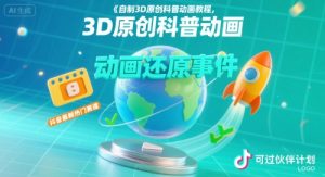 自制3D原创科普动画教程,动画还原事件,抖音最新热门赛道,可过伙伴计划-八瞄副业网