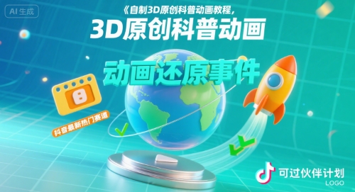 自制3D原创科普动画教程，动画还原事件，抖音最新热门赛道，可过伙伴计划-八瞄副业网