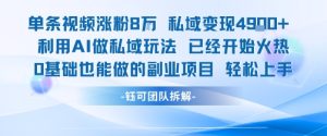 单条视频私域变现4.9k+利用AI做私域玩法 已经开始火热0基础也能做的副业项目轻松上手-八瞄副业网