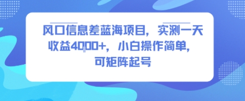 风口信息差蓝海项目，实测一天收益4k+，小白操作简单，可矩阵起号-八瞄副业网