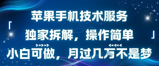 苹果手机技术服务，独家拆解，操作简单，小白可做，月过1W不是梦-八瞄副业网