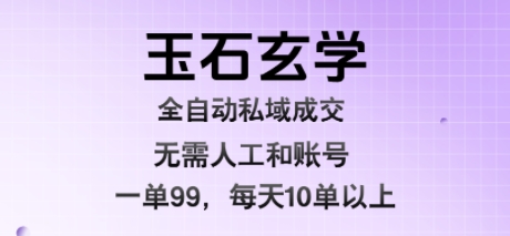 玉石玄学全自动私域成交，一单99每天十单以上，无需人工和矩阵账号，蓝海项目直接干【揭秘】-八瞄副业网