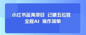 小红书蓝海项目，全程AI，操作简单，已挣五位数-八瞄副业网