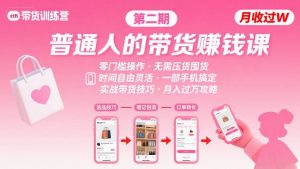 小红书带货第二期训练营,普通人月收过W的带货课,时间自由,零门槛无压货,一部手机即可操作-八瞄副业网