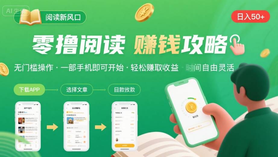 零撸阅读新风口，无门槛轻松挣，一部手机，日入 50-3张【揭秘】-八瞄副业网