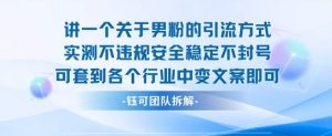 2025关于男粉的引流方式实测不违规安全稳定不封号可套到各个行业中变文案即可-八瞄副业网