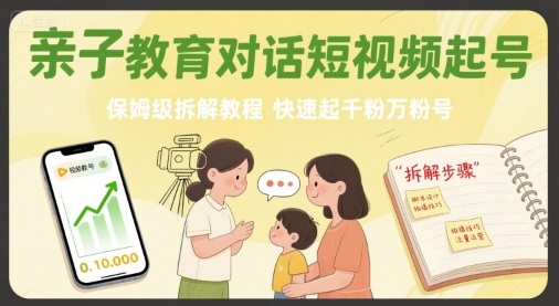 亲子教育对话短视频起号，保姆级拆解教程，快速起千粉万粉号-八瞄副业网