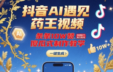 抖音AI遇见药王视频，条条10W赞，快速起千粉万粉号，傻瓜式制作教学-八瞄副业网