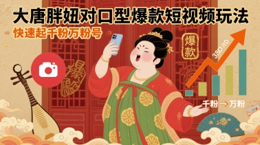 大唐胖妞对口型爆款短视频玩法，快速起千粉万粉号-八瞄副业网