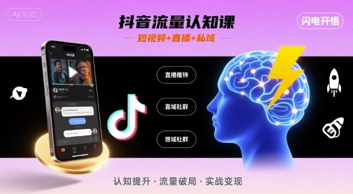 抖音流量认知课，短视频+直播+私域，认知提升，闪电开悟-八瞄副业网