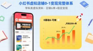 小红书虚拟店铺0-1变现完整体系:卖学科类虚拟资料,一天6张+,很稳定【已完结】-八瞄副业网