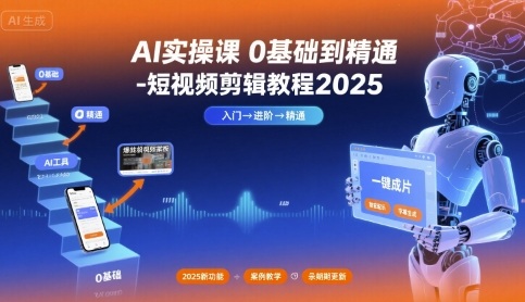 AI实操课0基础到精通-短视频剪辑教程2025-八瞄副业网