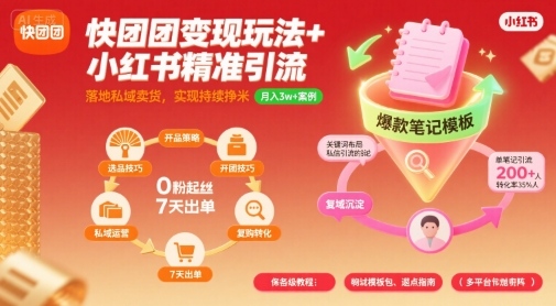 快团团变现玩法+小红书精准引流技巧,助你真正落地私域卖货,实现持续挣米-八瞄副业网