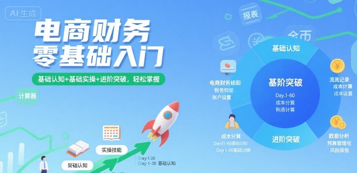 电商财务零基础入门,基础认知+基础实操+进阶突破,轻松掌握-八瞄副业网