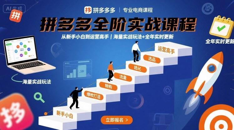 拼多多全阶实战课程,从新手小白到运营高手,海量实战玩法+全年实时更新【2025年9月更新】-八瞄副业网