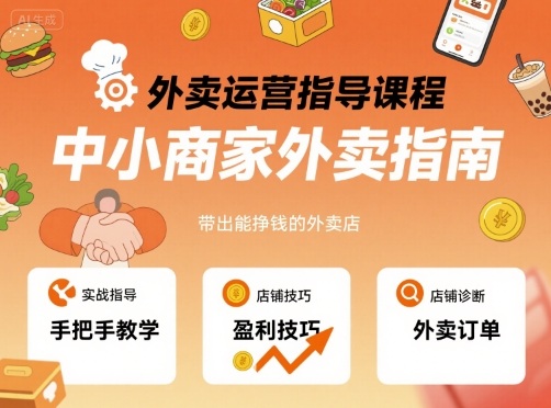 外卖运营指导课程,中小商家外卖指南,手把手带出能挣钱的外卖店-八瞄副业网