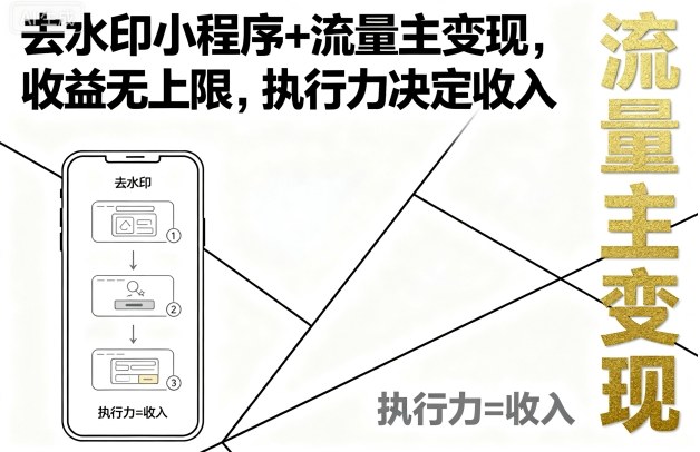 去水印小程序+流量主变现，收益无上限，执行力决定收入-八瞄副业网
