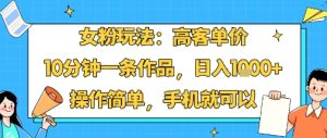 女粉玩法：高客单价，10分钟一条作品，日入1k+操作简单，手机就可以-八瞄副业网