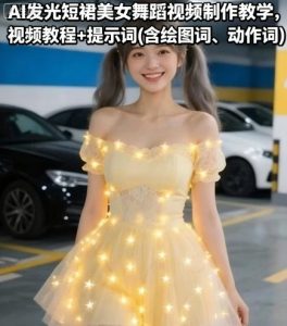AI发光短裙美女舞蹈视频制作教学，视频教程+提示词(含绘图词、动作词)-八瞄副业网