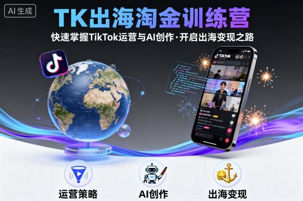 TK出海淘金训练营，助你快速掌握TikTok运营与AI创作，开启出海变现之路-八瞄副业网