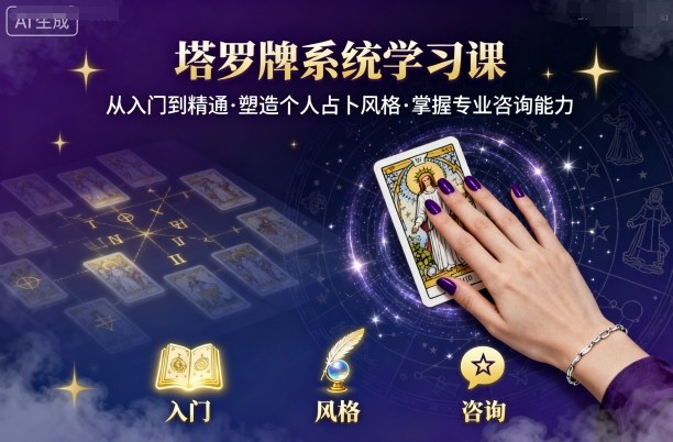 塔罗牌系统学习课,助你从入门到精通,塑造个人占卜风格,掌握专业咨询能力-八瞄副业网