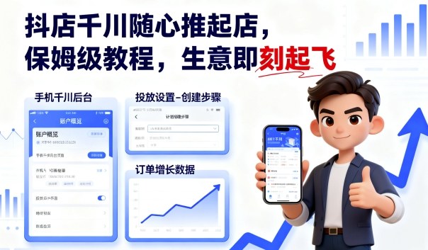 抖店千川随心推起店,保姆级教程,生意即刻起飞-八瞄副业网