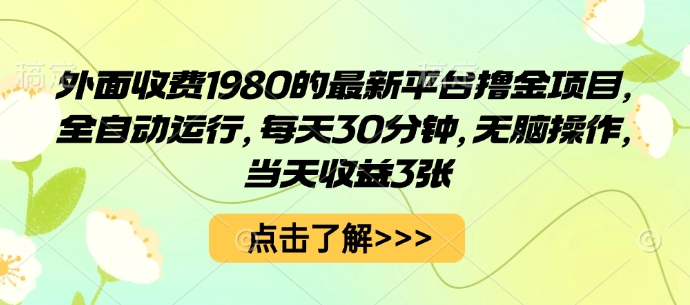 外面收费1980的最新平台撸金项目，全自动运行，每天30分钟，无脑操作，当天收益3张【揭秘】-八瞄副业网