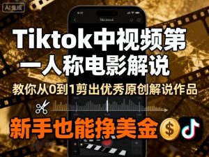 Tiktok中视频第一人称电影解说,教你从0到1剪出一个优秀的原创解说作品,新手也能挣美金-八瞄副业网