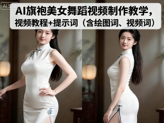 AI旗袍美女舞蹈视频制作教学,视频教程+提示词(含绘图词、视频词)-八瞄副业网