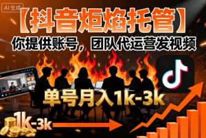 【抖音炬焰托管】你提供账号,团队代运营发视频,单号月入1k+【揭秘】-八瞄副业网