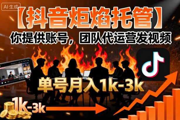 【抖音炬焰托管】你提供账号,团队代运营发视频,单号月入1k+【揭秘】-八瞄副业网