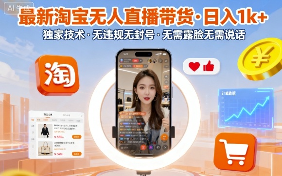 最新淘宝无人直播带货，日入1k+，独家技术，无违规无封号，无需露脸无需说话【揭秘】-八瞄副业网