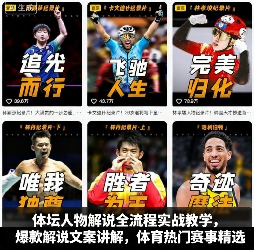 体坛人物解说全流程实战教学,爆款解说文案讲解,体育热门赛事精选-八瞄副业网