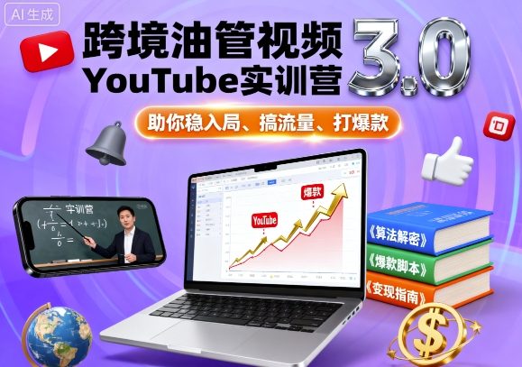 跨境油管视频YouTube实训营3.0，助你稳入局、搞流量、打爆款-八瞄副业网