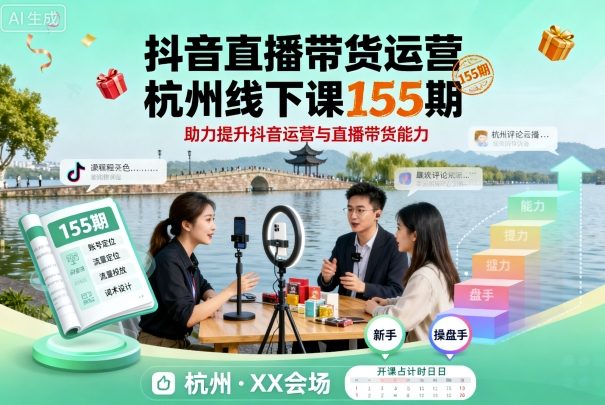 抖音直播带货运营杭州线下课155期,助力提升抖音运营与直播带货能力-八瞄副业网