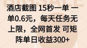 酒店截图15秒一单，一单0.6米，每天任务无上限，全网首发可矩阵单日收益3张【揭秘】-八瞄副业网