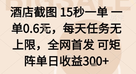 酒店截图15秒一单，一单0.6米，每天任务无上限，全网首发可矩阵单日收益3张【揭秘】-八瞄副业网